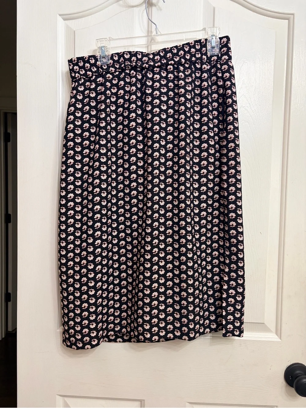 J. Crew Navy Midi Skirt with Tan Floral Dot Print